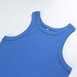 Artfish Women's Sleeveless Full Length Ribbed Fitted Racerback Workout Crew High Neck Basic Tank Top (Royal Blue, M)