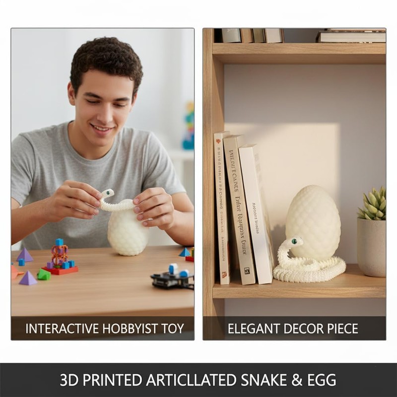 Vantico 3D Printed Snake Egg with Articulated Snake Inside, White