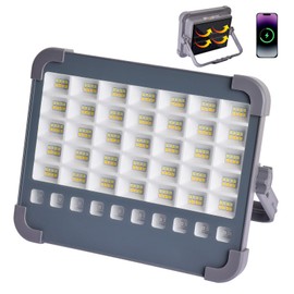 LED Baustrahler Akku 100W LED Strahler Akku 10000LM mit Solarpanel, Campinglampe Tragbar 5 Lichtmodi, Solar Arbeitsleuchte Ideal für Camping, Arbeit, Angeln, Garage