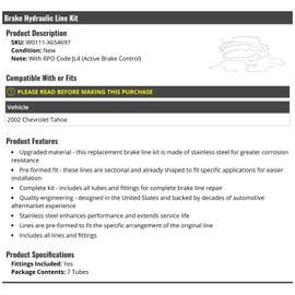 Marketplace Auto Parts - Brake Hydraulic Line Kit - 7 Tubes - Compatible with 2002 Chevy Tahoe (with RPO Code JL4)
