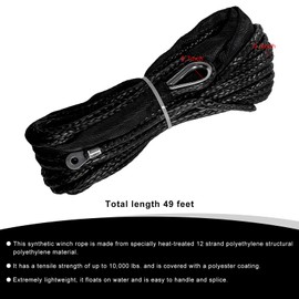 BWBWND 1/4 in x 50 ft Synthetic Winch Rope, 7700 LBS Breaking Strength Winch Line with Protective Sleeve, Heavy Duty Recovery Tow Rope for ATV UTV SUV Truck 4WD Off Road Vehicle