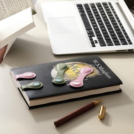 Ovesmusl 2Pcs PU Leather Heart Magnetic Bookmarks with Pen Holder