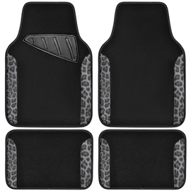 CAR PASS Waterproof Universal Car Floor Mats, Leopard Print Car Mats Fit for SUV,Vans,sedans, Trucks,Set of 4pcs Car Carpet with Driver Heel Pad and Nibs Backing, Leopard Car Accessories Gray Leopard