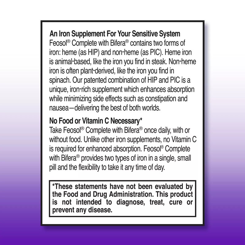 Feosol Complete Iron Supplements 30 Count High Absorption For Adults