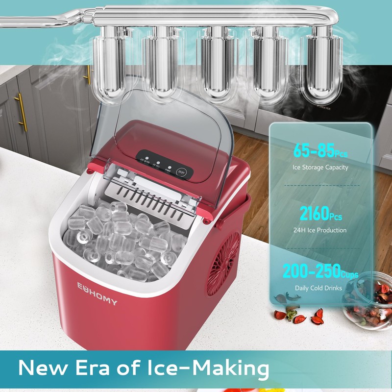 EUHOMY Countertop Ice Maker Machine with Handle, 26lbs Per Day,