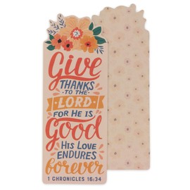 Christian Art Gifts Bookmark for Girls & Women: Give Thanks to The Lord - 1 Chronicles 16:34 Inspirational Bible Verse Scripture Pagemarker for Reading Books, Church, School, Peachy Orange Floral