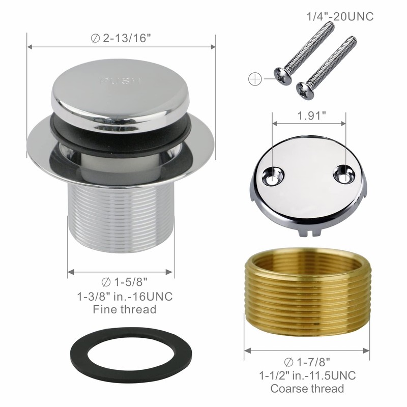 Chrome Bathtub Drain Tip-Toe Two-Hole,Welsan Tub Drain Trim Set Conversion