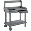 Gray Wooden Potting Bench With Wheels Sink Drawer Storage Outdoor