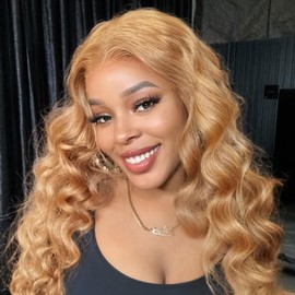 omswet Blonde Body Wave Wig Human Hair 5x5 HD Lace Closure Glueless Wigs Pre Plucked Wear and Go Wigs for Black Women Human Hair Wig 200 Density 18 Inch #27 Blonde Bob Wig Human Hair