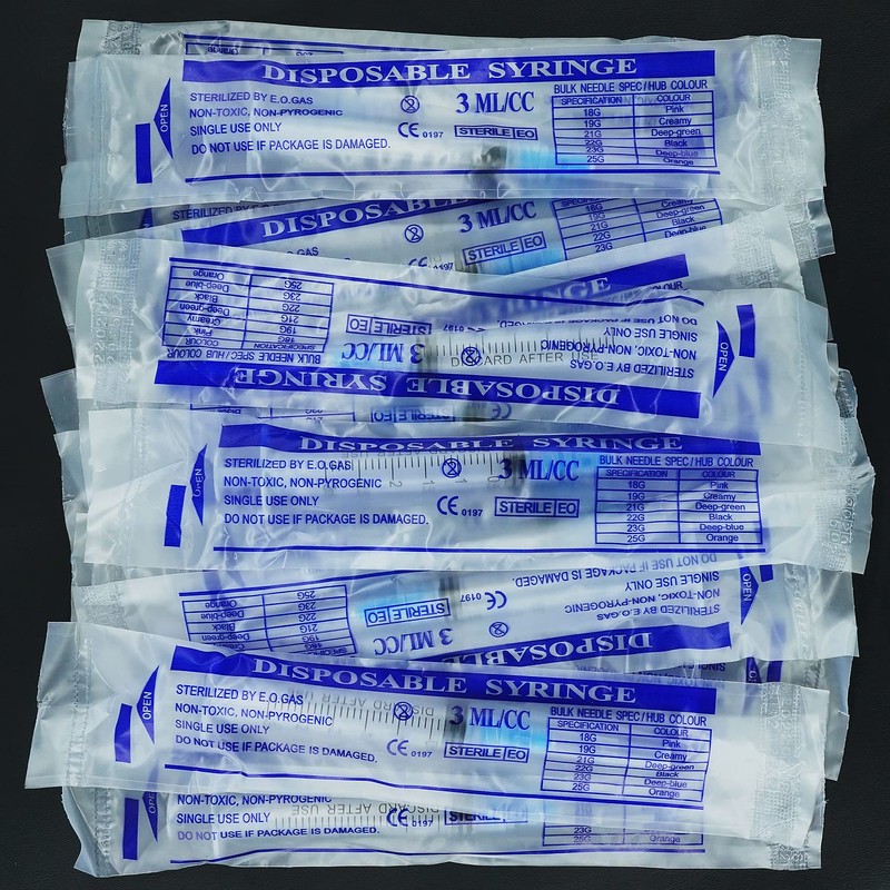 100 Pack 3ml with 23Ga Disposable Plastic Measuring Lab Supplies,