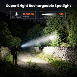 YYIF Rechargeable Spotlight Flashlight 2000,000 Lumen LED, IP67 Waterproof Spot Light Bright with COB Flooding Light for Long Runtime, Hunting Light Outdoor with Red Filter for Boating Camping Hiking