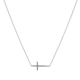 Spinningdaisy Handcrafted Brushed Metal Sideway Cross Necklace Silver