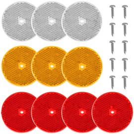 smseace 10pcs Red/Yellow/White Round Reflector with Center Mounting Hole with 10pcs #8x3/4''(M4x20mm) 304 Stainless Steel Screw Used for Roads，mailboxes，Tunnels，Cars Round Front Reflector D-020-3C