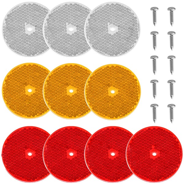 smseace 10pcs Red/Yellow/White Round Reflector with Center Mounting Hole with