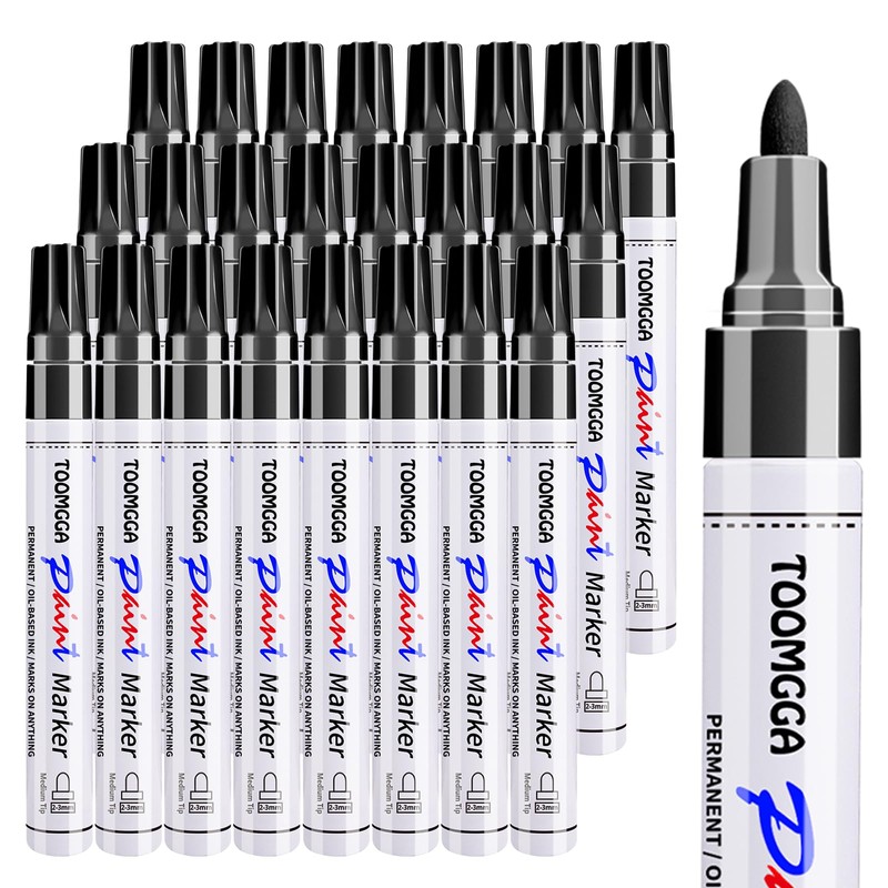 TOOMGGA Black Paint Pens Permanent Paint Markers - 24 Pack