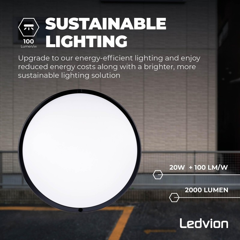 Ledvion - LED Bulkhead Ceiling Light Bathroom Black Diameter 28