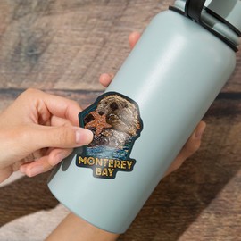 Die Cut Sticker Monterey Bay, California, Mosaic, Otter, Vinyl Sticker, (Waterproof Decal for Cars, Water Bottles, Laptops, Coolers), Large