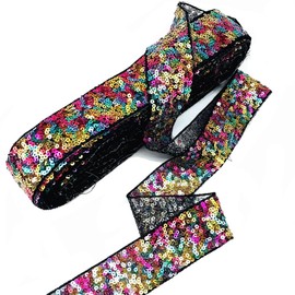 Wisafory 5 Yards Sequin Ribbon Colourful Sequin Border Glitter Sequins Fabric Decorative Ribbon Sequin Trim Appliqué Decorative Ribbon for DIY Sewing Craft Clothing Decoration 4 cm Width