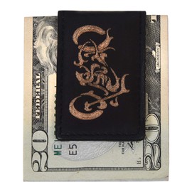 Leatherboss Genuine Leather Motorcycle Design Bifold Money Clip Wallet, Black