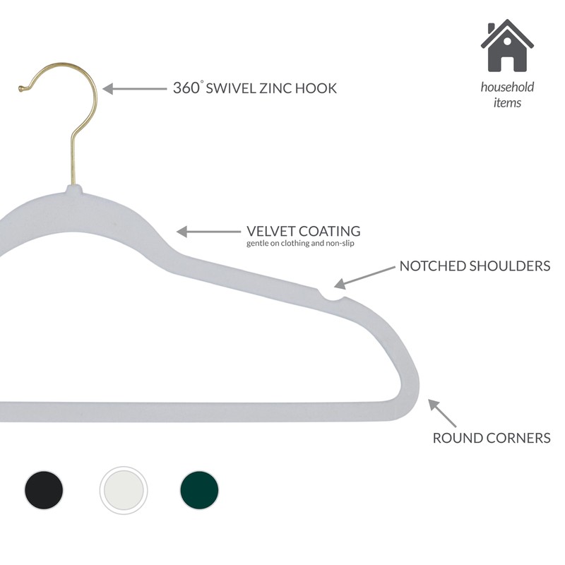 Simplify Slim Velvet Gold Hook Clothes Hangers 100 Pack |