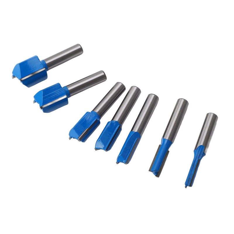 7 Pcs Straight Router Bit 8mm Shank Double Flute Wood