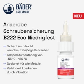 BÄDER threadlocker B222Eco Low Strength Blue 10ml Bottle - high Temperature Resistant, Fluorescent - Works on All Metals and Threads, for Large Threads