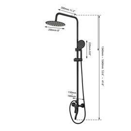 OUBONI Exposed Shower System 8 Inch Rainfall Shower Head Matte Black Outdoor Shower Fixture 3 Function Stainless Steel Wall Mount Shower Faucet Set with Handheld Sprayer and Tub Spout