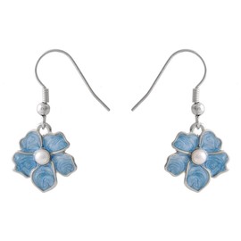 SENFAI Blue Myosotis Forget Me Not Flower Charm Dangle Earrings Wedding Gift (Silver)