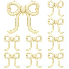 Leorate 10 Pcs Cream Bow Balloons - Bow Theme Decorations for Girls Birthday, Bridal Shower, Baby Shower, Engagement, Bachelorette Party Supplies, Party Decoration