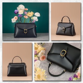 SUNLIGHT LEAVES Vegan Leather Vintage Top Handle Bag For Women (Black)