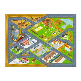 KC Cubs: Educational Rug: Country Farm Construction Road Map – 8x10' Playmat - Interactive Car Route, Area Carpet, Bedroom-Classroom, Baby-Toddler-Kid