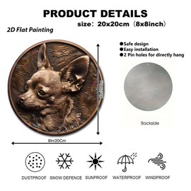 Soulpons Decorative Tin Sign 2D Flat Vintage Wall Art Chihuahua Round Tin Sign for Mexican Themed Spaces Small Dog Lovers and Quirky Home Accents 8×8 Inches