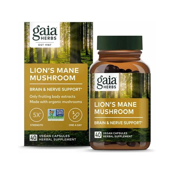 Gaia Herbs Hongo De Melena De León Gaia (40 Cápsulas Veganas) Orgánico Sabor S/N
