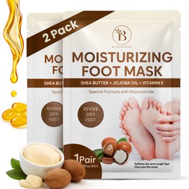 Hydrating Foot Mask Socks for Dry Cracked Feet, Feet Masks For Women & Men Foot Care & Cracked Heel Repair, Restoring & Moisturising Socks with Shea Butter, Jojoba Oil & Vitamin E (2 Pairs)