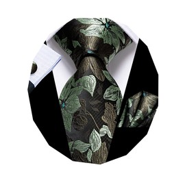 Dubulle Mens Tie Set Solid Paisley Silk Striped Necktie for Men with Cufflinks Tie and Pocket Square,A Sage Green