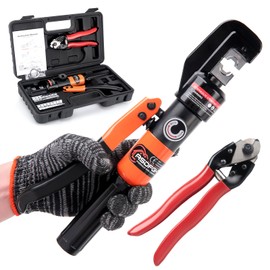 Hydraulic Crimping Tool, Hydraulic Hand Crimper Tool & Cable Cutter Kit | Compatible with 1/16" to 3/16" Stainless Steel Cable | Includes 9 Dies for 12 AWG to 2/0 Gauge Wires