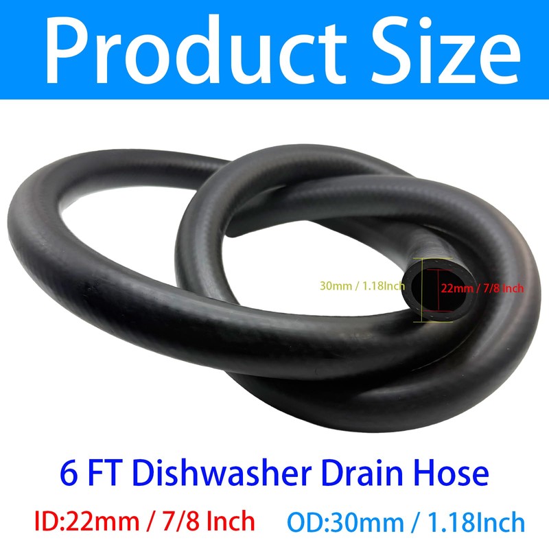 6FT Dishwasher Discharge Hose - 7/8" ID, 1.18Inch OD Nitrile