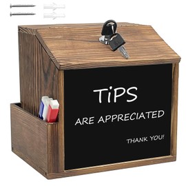 Name Plate Letter Box with Newspaper Compartment, Lockable Wooden Postbox, Vintage Brown, Ballot Box, Suggestion Box, Retro, 21 x 16.5 x 20 cm (Wood)