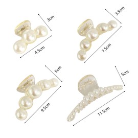 MJIYSGS 4 PCS Large Pearl Hair Claw Clips, Non-slip Strong Hold Jaw Clamp, Styling Accessories for Women and Girls With Thick or Thin Hair