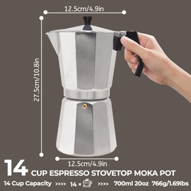 Aluminum 14 Cup 700ml Moka Pot Express Coffee Maker Stovetop Espresso Percolator Coffeemaker Italian Classic Style Brewing Greca Cafe Mocha Machine for Cafeteras Lover Camping Travel and Home Use 24oz