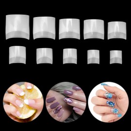 MWOOT Pack of 500 Short Fake Nail Tips, Artificial Nail Tips, French Square Acrylic Half Cover False Nails Art Tips for Gel Nails Set, DIY Salon Home Manicure Women Decor, 10 Sizes (Natural)