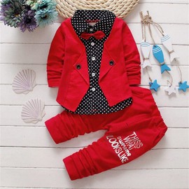 Baby Boy Clothes Toddler Casual Outfits for Children Two Piece Suit Long Sleeve Jacket+Sports Pants (Red, 3T)