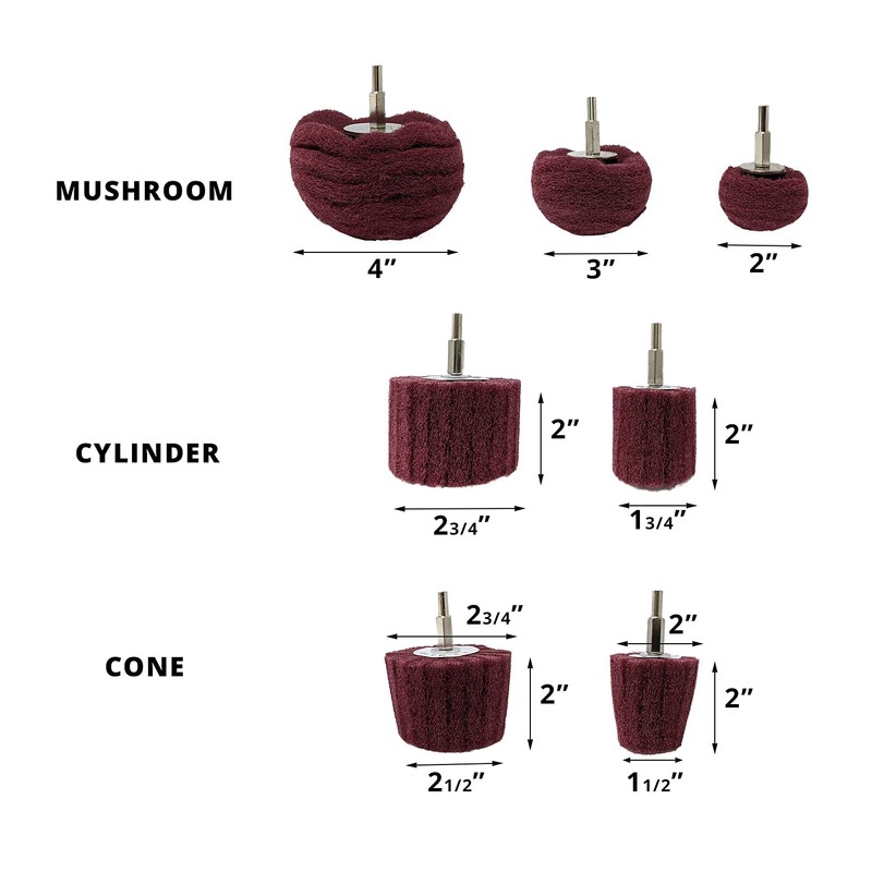 LINE10 Tools 7pk Non Woven Abrasive Drill Buffing Attachment Set,