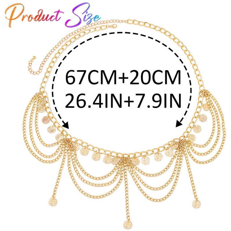 Brishow Gold Sequins Waist Chain Layered Belly Chain Body Chain