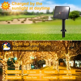 FFZZKJ FFZZKJ Solar Lights Outdoor Garden Waterproof 50LED 5M/16.4Ft Outdoor Solar Fairy Lights for Garden Patio Balcony Terrace Veranda Tree, Warm White