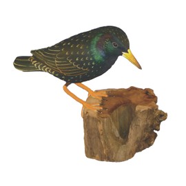 My Family House Starling Ornament Carving Figure Bird Hand Carved Wood Garden Bird Watcher Gift Common Garden Birds Fair Trade BRD-136