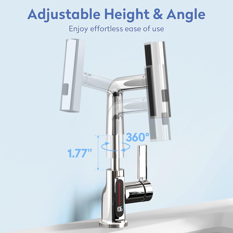 SINGSUO Bathroom Sink Faucet 1 Hole with Temperature Display, Single