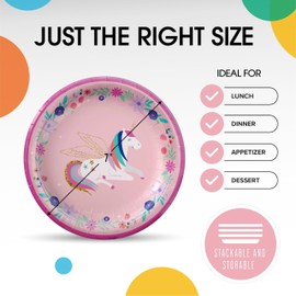 Party Solids Unicorn Plates Paper Disposable Heavy Duty 7 Inch Unicorn Birthday Plates 96 Pcs 350 GSM, Girls Party Decorations For Girls Birthday Supplies