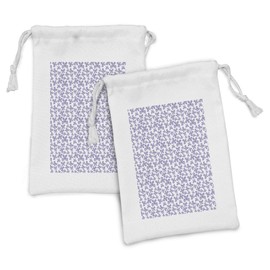 Ambesonne Butterfly Fabric Pouch Set of 2, Continuous Pattern of Monotone Abstract Winged Delicate Insect, Small Drawstring Bag for Toiletries Masks and Favors, 9" x 6", Lavender Blue Dark Grey