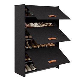6-Tier Shoe Storage Cabinet with Fabric Cover, Hard Flip Doors, Holds 18–24 Pairs, Enclosed Dustproof Shoe Rack Organizer for Entryway, Closet & Bedroom, Shoe Shelf, Black, 27.8" x 12.0" x 41.9"